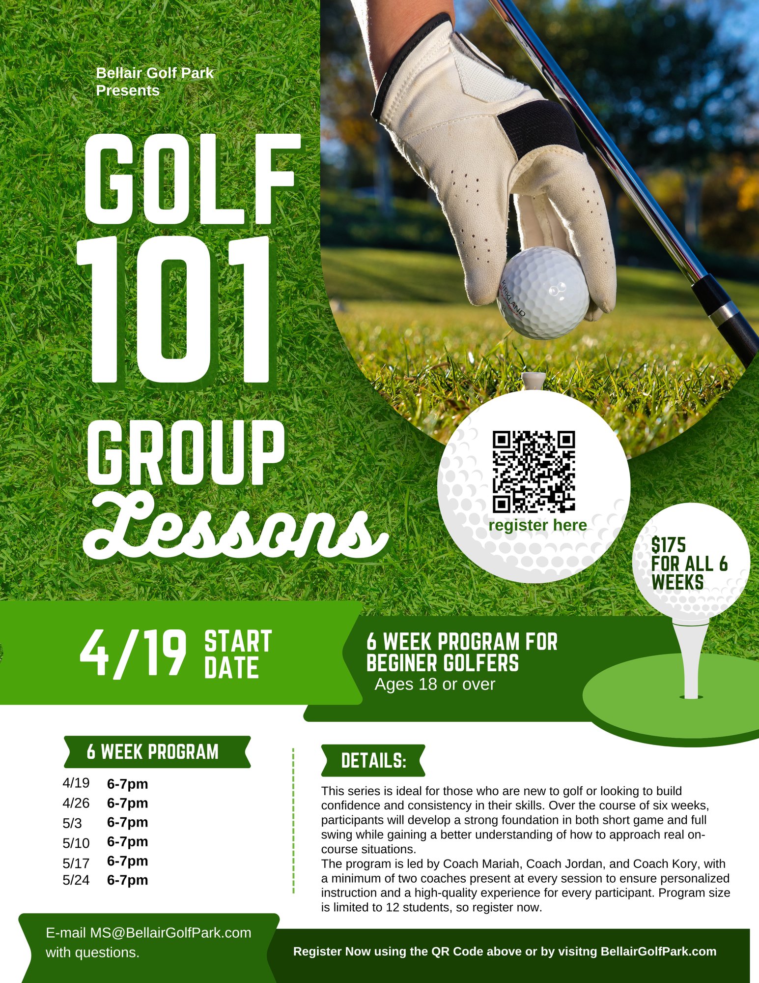 White & Green Modern Golf Tournament Flyer