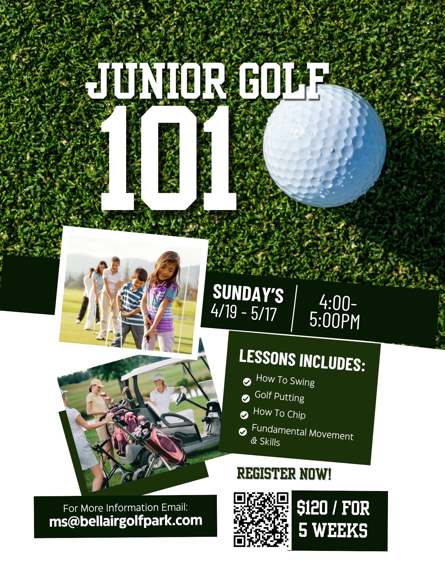 White and Green Modern Golf Camp 2024 Flyer